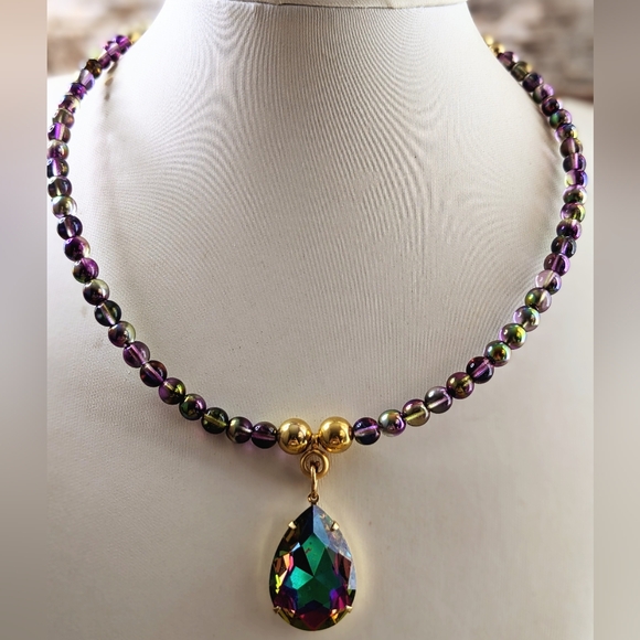 Volcano Beads And Volcano / Vitrail Pendant Necklace - Picture 1 of 8